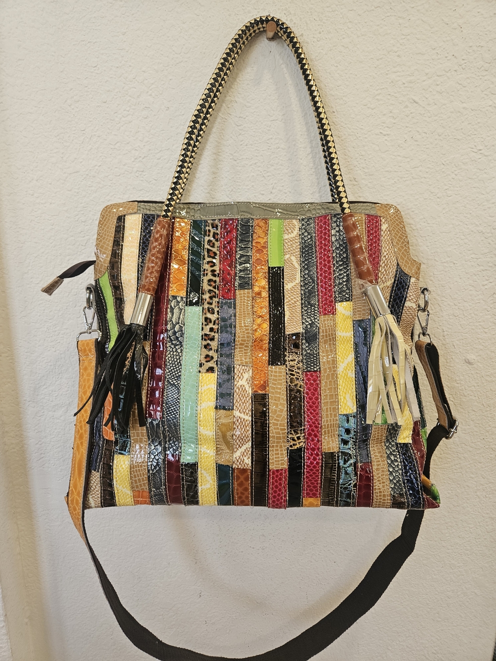 Genuine Leather Multicolor Patchwork Tote Bag